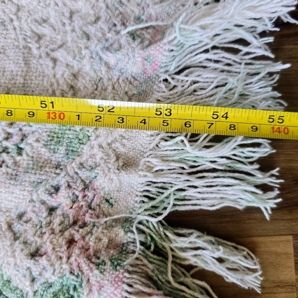 Vintage 80s 90s Cream Pink Floral Woven Heart Throw Blanket Nursery Cottagecore
